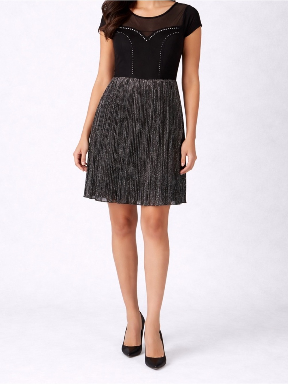 Pink Owl Apparel Black & Silver Shimmer Pleated Dress Size S